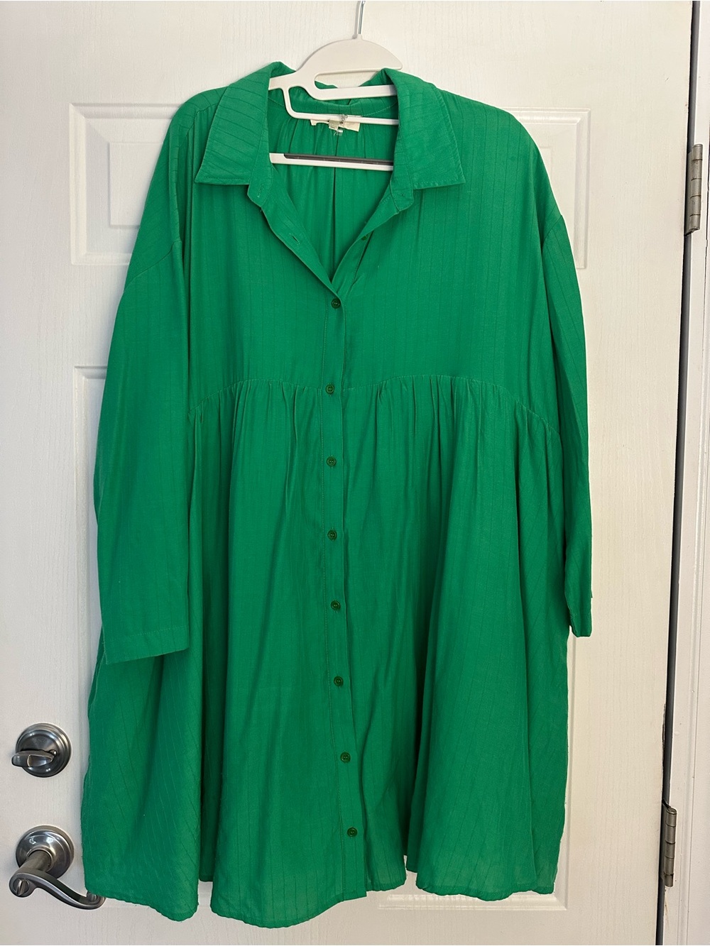 Entro Kelly Green Roll Sleeve Babydoll Shirt Dress Large - Picture 2 of 10